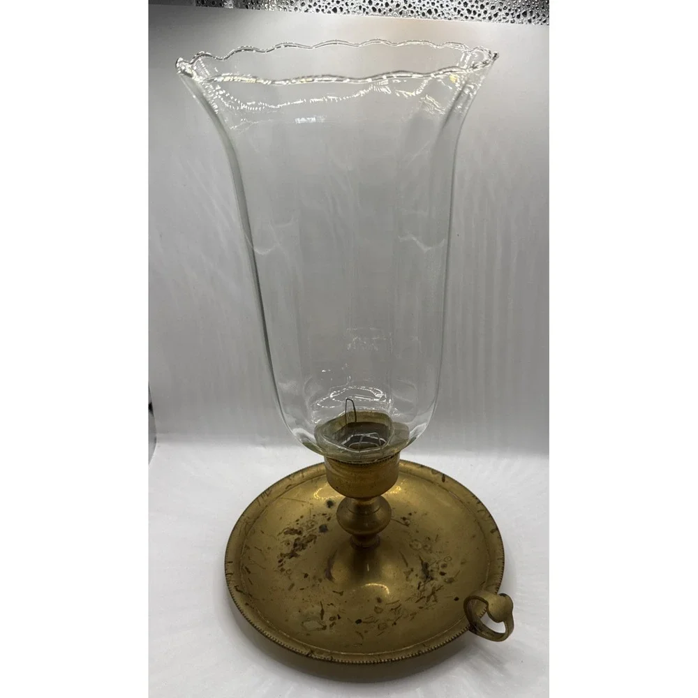 Vintage Large Brass & Hard Plastic Chamber Hurricane Candle Lamp Finger Holder